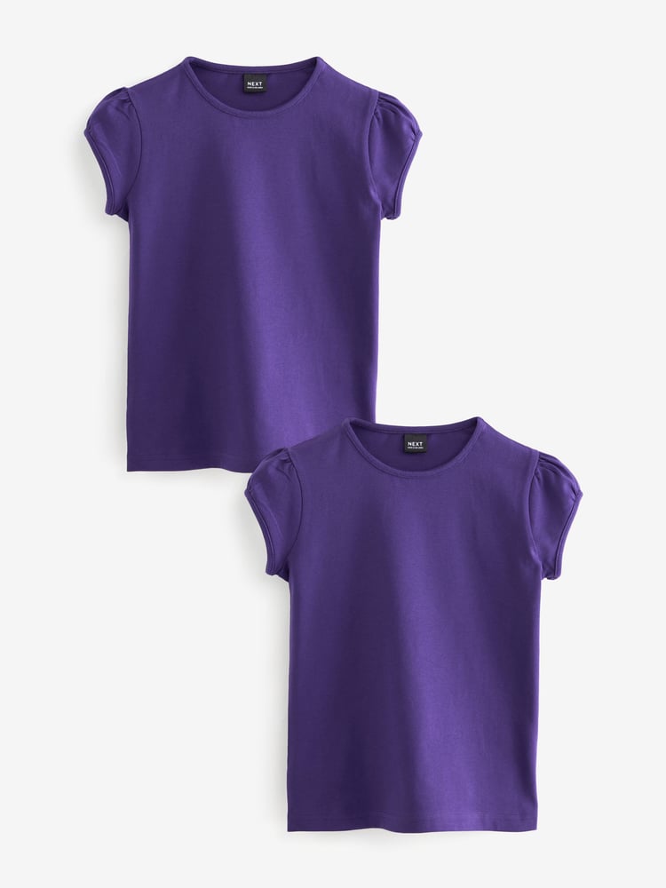 Purple Puff Sleeve 100% Cotton T-Shirts 2 Pack (3-16yrs) - Image 1 of 4