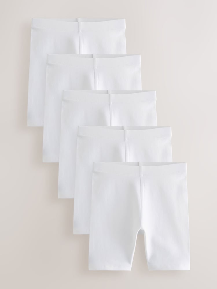 White Longer Length 5 Pack Cotton Rich Stretch Cycle Shorts (3-16yrs) - Image 1 of 5