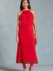 Love & Roses Red Halterneck Corsage Detail Midi Dress - Image 1 of 4