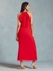 Love & Roses Red Halterneck Corsage Detail Midi Dress - Image 2 of 4