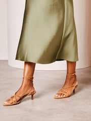 Lipsy Khaki Green Satin Bias Cut Midi Skirt - Image 4 of 4