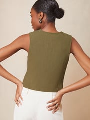 Lipsy Khaki Green Linen Button Through Waistcoat - Image 2 of 4