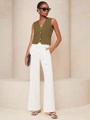 Lipsy Khaki Green Linen Button Through Waistcoat - Image 3 of 4