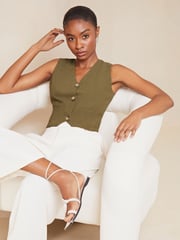 Lipsy Khaki Green Linen Button Through Waistcoat - Image 4 of 4