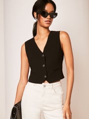 Lipsy Black Linen Button Through Waistcoat - Image 1 of 4