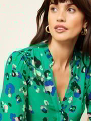 Love & Roses Green Ruffle V Neck 3/4 Sleeve Button Through Blouse - Image 1 of 1