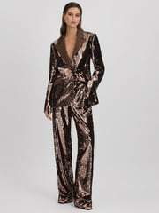 Halston Tailored Sequin Single Breasted Blazer - Image 3 of 7