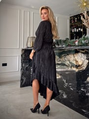 Girl In Mind Black Tanya Foil Asymmetric Midi Dress - Image 2 of 3