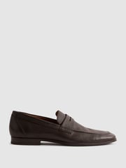 Reiss Dark Brown Bray Leather Grained Leather Slip-On Loafers - Image 1 of 5