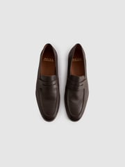 Reiss Dark Brown Bray Leather Grained Leather Slip-On Loafers - Image 3 of 5