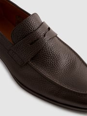 Reiss Dark Brown Bray Leather Grained Leather Slip-On Loafers - Image 5 of 5