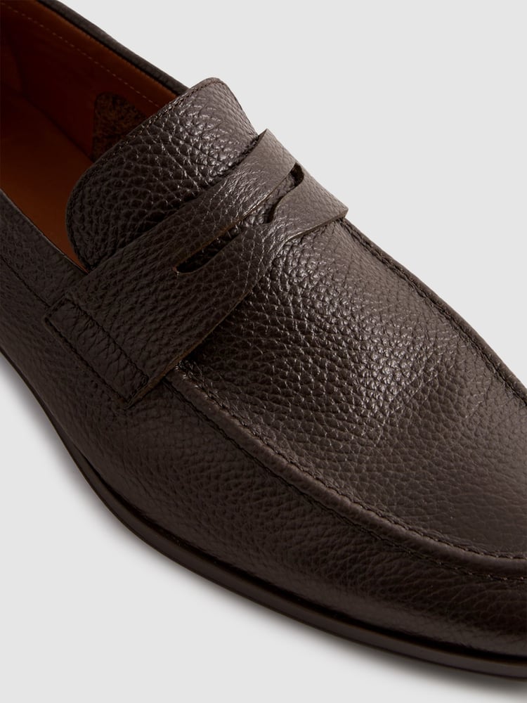Reiss Dark Brown Bray Leather Grained Leather Slip-On Loafers - Image 5 of 5