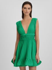 Amur Pleated Plunge Neck Mini Dress - Image 3 of 6