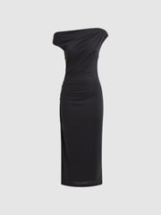 Reiss Charcoal Fern Bodycon Ruched Midi Dress - Image 2 of 4