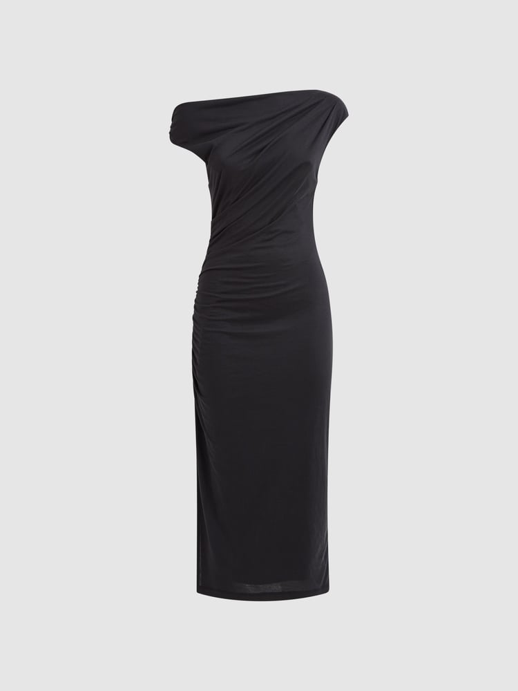 Reiss Charcoal Fern Bodycon Ruched Midi Dress - Image 2 of 4
