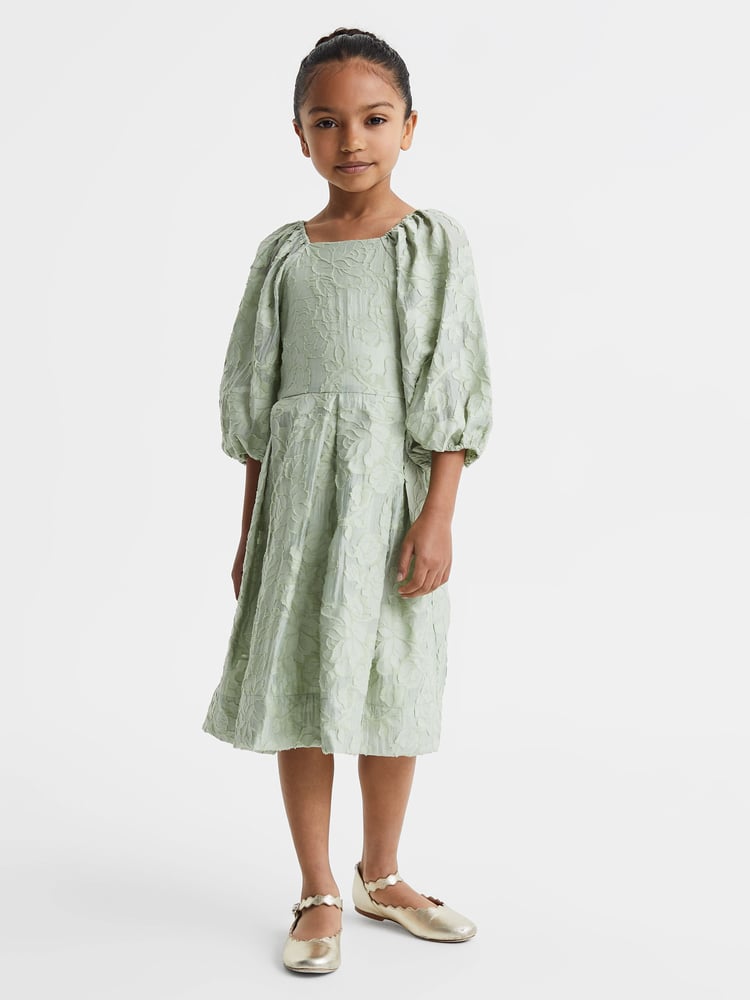 Reiss Sage Thea 4-9 yrs Jacquard Puff Sleeve Dress - Image 1 of 6