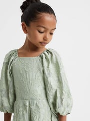Reiss Sage Thea 4-9 yrs Jacquard Puff Sleeve Dress - Image 4 of 6