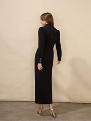 Ro&Zo Allegra Crepe Twist Neck Midi Black Dress - Image 2 of 6