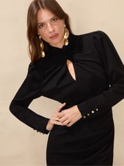 Ro&Zo Allegra Crepe Twist Neck Midi Black Dress - Image 4 of 6