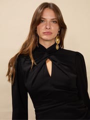 Ro&Zo Allegra Crepe Twist Neck Midi Black Dress - Image 5 of 6