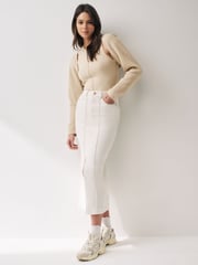 Neutral Co-ord 30% Wool Ribbed Bolero Cardigan - Image 2 of 6