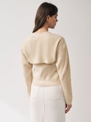 Neutral Co-ord 30% Wool Ribbed Bolero Cardigan - Image 3 of 6