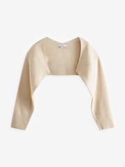Neutral Co-ord 30% Wool Ribbed Bolero Cardigan - Image 5 of 6