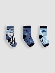 JoJo Maman Bébé Navy 3-Pack Shark Socks - Image 1 of 4