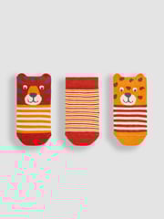 JoJo Maman Bébé Rust Orange Tiger 3-Pack Safari Socks - Image 1 of 4