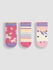 JoJo Maman Bébé Light Pink 3-Pack Unicorn Socks - Image 1 of 4