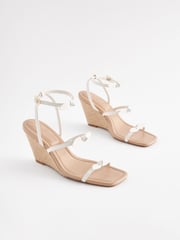 White Forever Comfort Bow Square Toe Wedges - Image 3 of 6