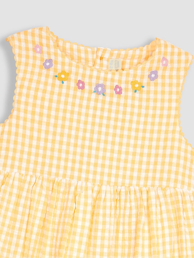 JoJo Maman Bébé Yellow Guinea Pig Appliqué Gingham Summer Dress - Image 2 of 3