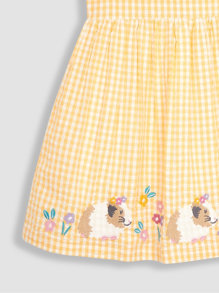 JoJo Maman Bébé Yellow Guinea Pig Appliqué Gingham Summer Dress - Image 3 of 3