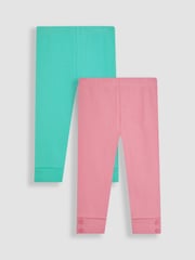 JoJo Maman Bébé Duck Egg Blue & Coral Pink 2-Pack Rib Leggings - Image 1 of 6