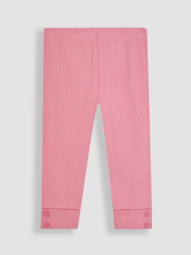 JoJo Maman Bébé Duck Egg Blue & Coral Pink 2-Pack Rib Leggings - Image 2 of 6