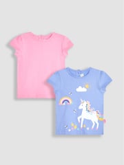 JoJo Maman Bébé Lilac Purple Unicorn & Pink 2-Pack T-Shirts - Image 2 of 6