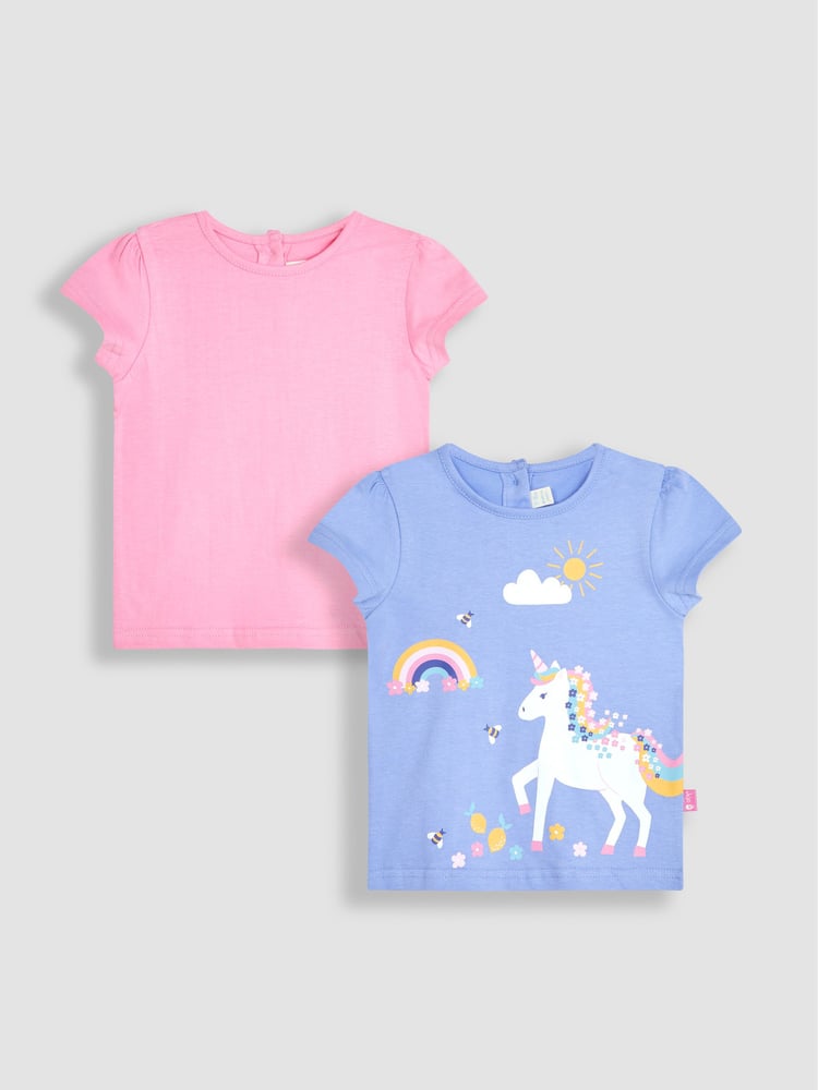 JoJo Maman Bébé Lilac Purple Unicorn & Pink 2-Pack T-Shirts - Image 2 of 6