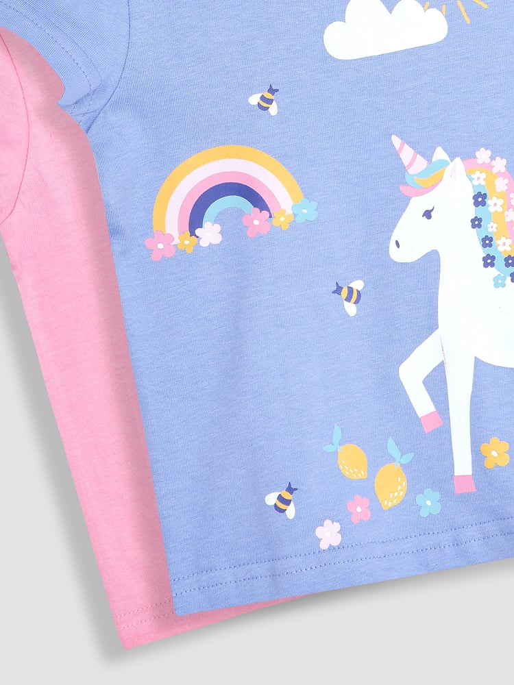 JoJo Maman Bébé Lilac Purple Unicorn & Pink 2-Pack T-Shirts - Image 6 of 6