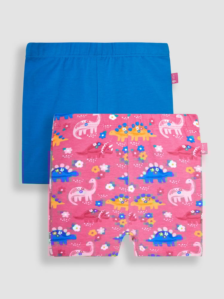 JoJo Maman Bébé Pink Floral Dinosaur & Cobalt Blue 2-Pack Shorts - Image 1 of 4