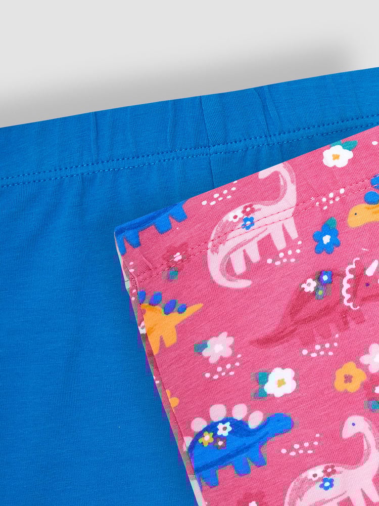 JoJo Maman Bébé Pink Floral Dinosaur & Cobalt Blue 2-Pack Shorts - Image 4 of 4