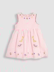 JoJo Maman Bébé Pink Jungle Appliqué Gingham Summer Dress - Image 1 of 4