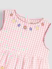 JoJo Maman Bébé Pink Jungle Appliqué Gingham Summer Dress - Image 2 of 4