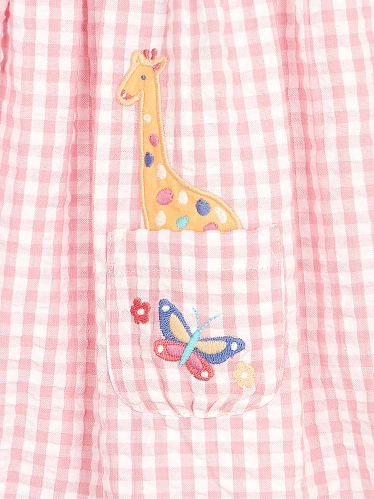 JoJo Maman Bébé Pink Jungle Appliqué Gingham Summer Dress - Image 4 of 4