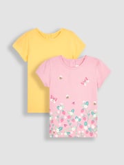 JoJo Maman Bébé Pink Strawberry Garden & Yellow 2-Pack T-Shirts - Image 1 of 3