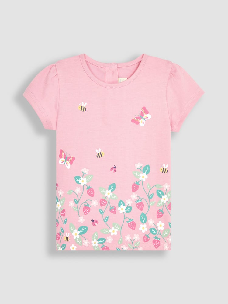 JoJo Maman Bébé Pink Strawberry Garden & Yellow 2-Pack T-Shirts - Image 2 of 3