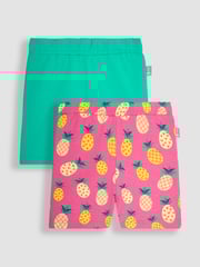 JoJo Maman Bébé Fuchsia Pink Pineapple & Green 2-Pack Shorts - Image 1 of 4