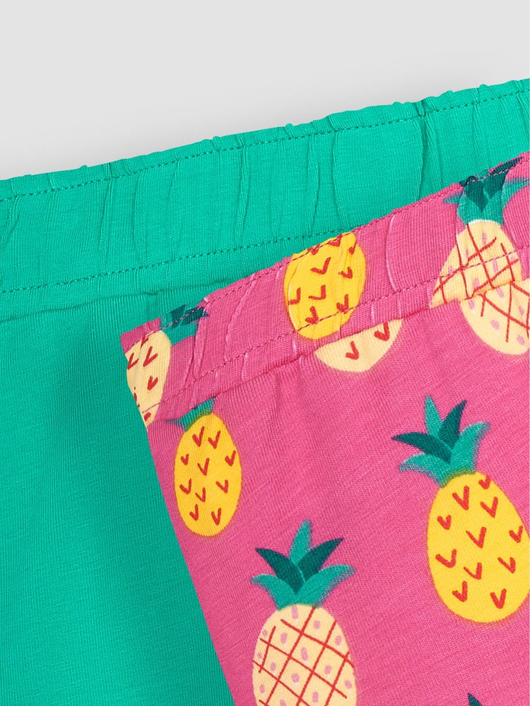 JoJo Maman Bébé Fuchsia Pink Pineapple & Green 2-Pack Shorts - Image 4 of 4