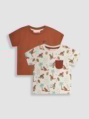 JoJo Maman Bébé Natural Tigers 2-Pack Pocket T-Shirts - Image 1 of 4