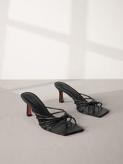 Black Signature Leather Toe Post Mule Heels - Image 1 of 6