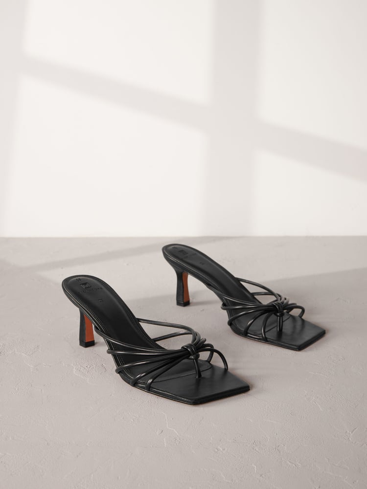 Black Signature Leather Toe Post Mule Heels - Image 1 of 6